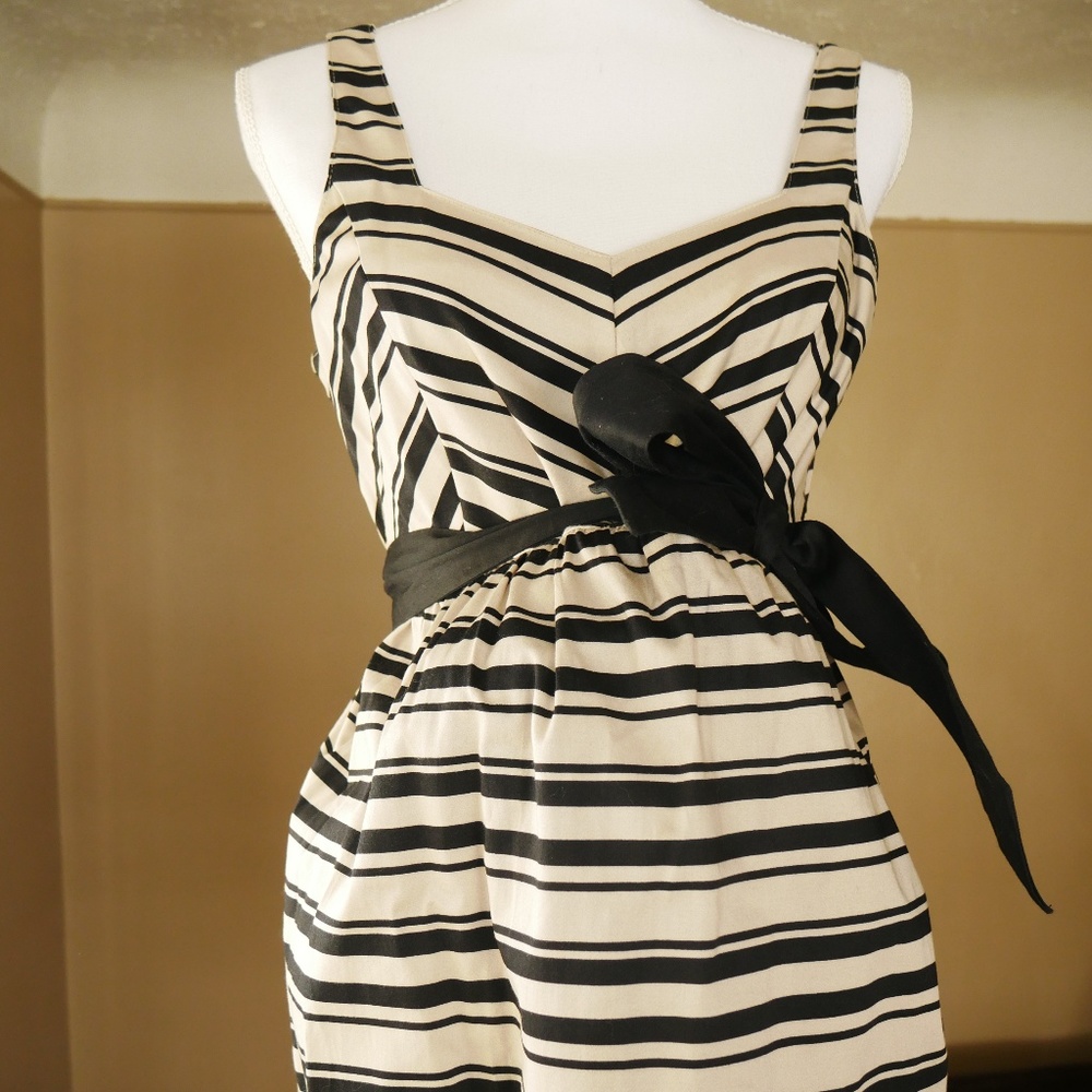 MATERNITY Dress - Black/Tan Striped w/ Black Belt